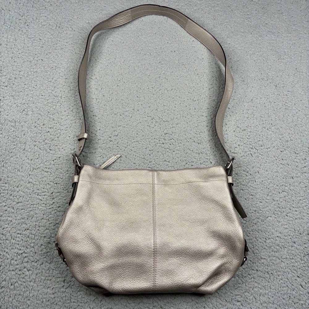 Coach Metallic Silver Pebbled Leather Carly Convertible Shoulder Bag F15064